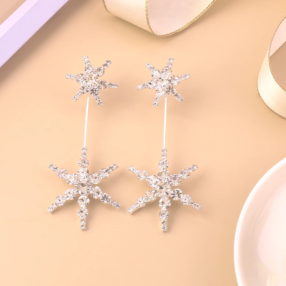 Stonefans Luxury Rhinestone Star Shaped Dangle Earrings For Women Clear Crystal Geometric Drop Earrings Weeding Jewelry Gift