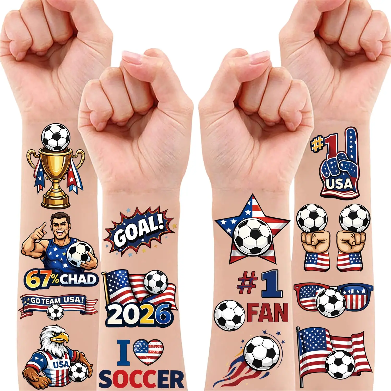 

62Pcs Soccer Temporary Tattoos – USA Soccer Party Favors, American Flag Fan Tattoos, 2026 Soccer Cup