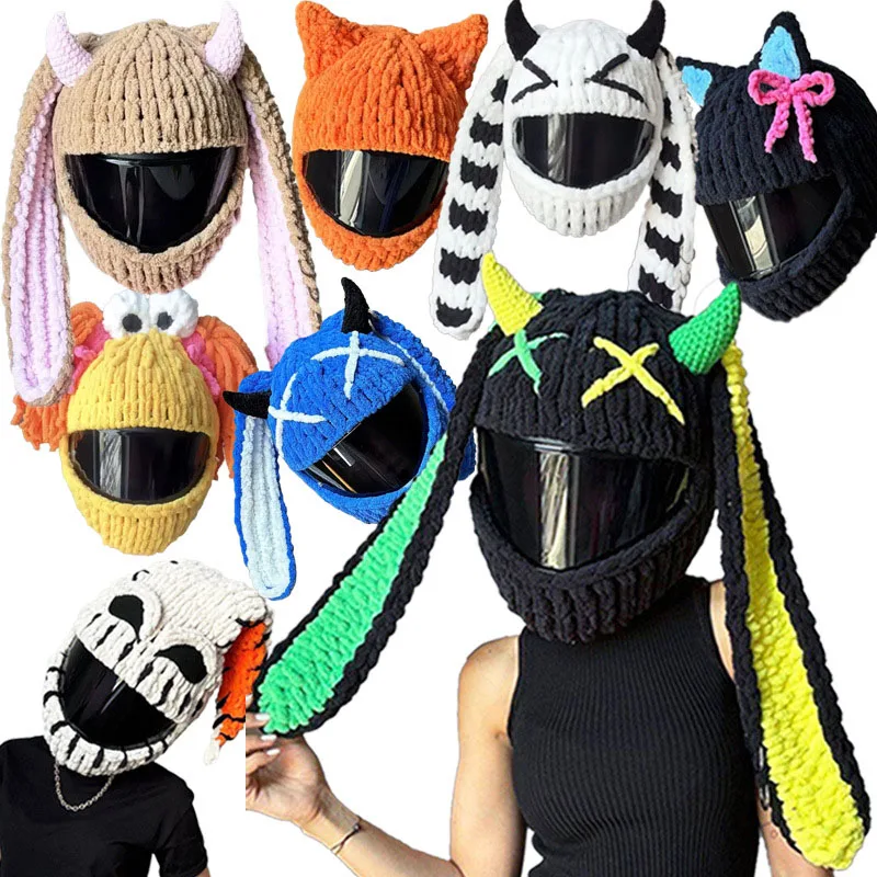 New Funny Motorcycle Helmet Cover Hat Cartoon Animal Knitted Motocross Full Face Helmet Protection Case Accessories Cosplay Gift