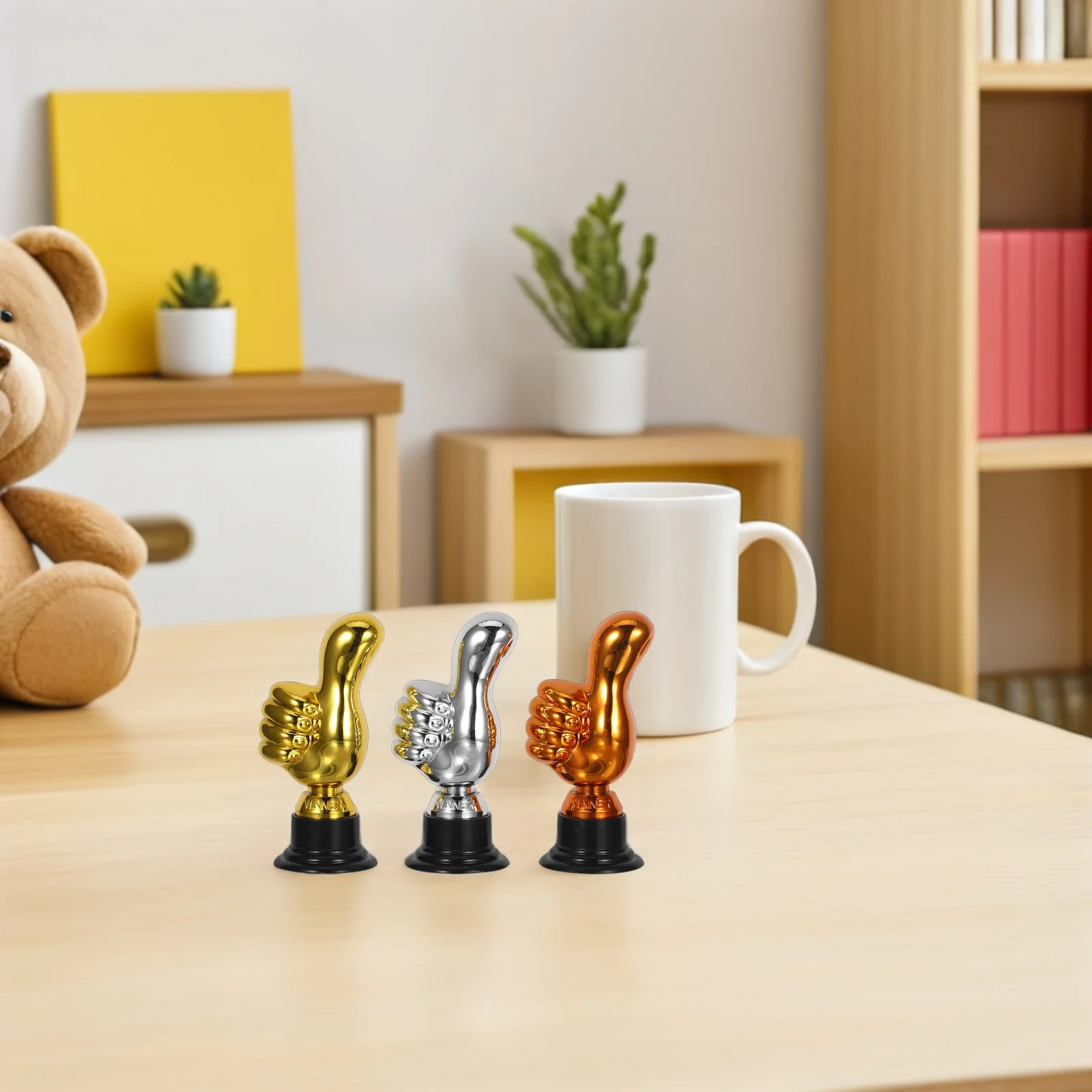 

6pcs Plastic Thumb Trophies School Sports Awards Mini Trophy Cups For Employee Recognition Rewards