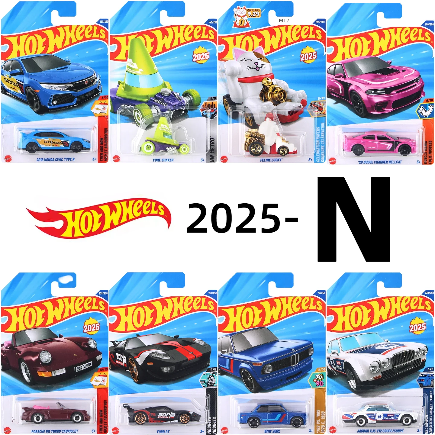 Hot Wheels 2025-N حافظة سيارات مصنوعة من خليط معدني، 1:64 دييكاست نموذج المركبات، بورش 911 فورد جي تي بي ام دبليو هوندا القطط لاكي، ألعاب أطفال للأطفال #1