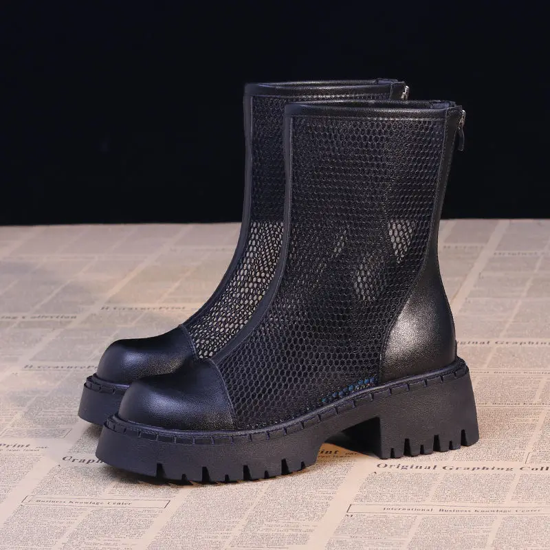 

Women Sandals Inside Mesh Hollow Out Women Cool Boots Summer Breathable Versatile Mesh Boots with Increased Height Comfortable
