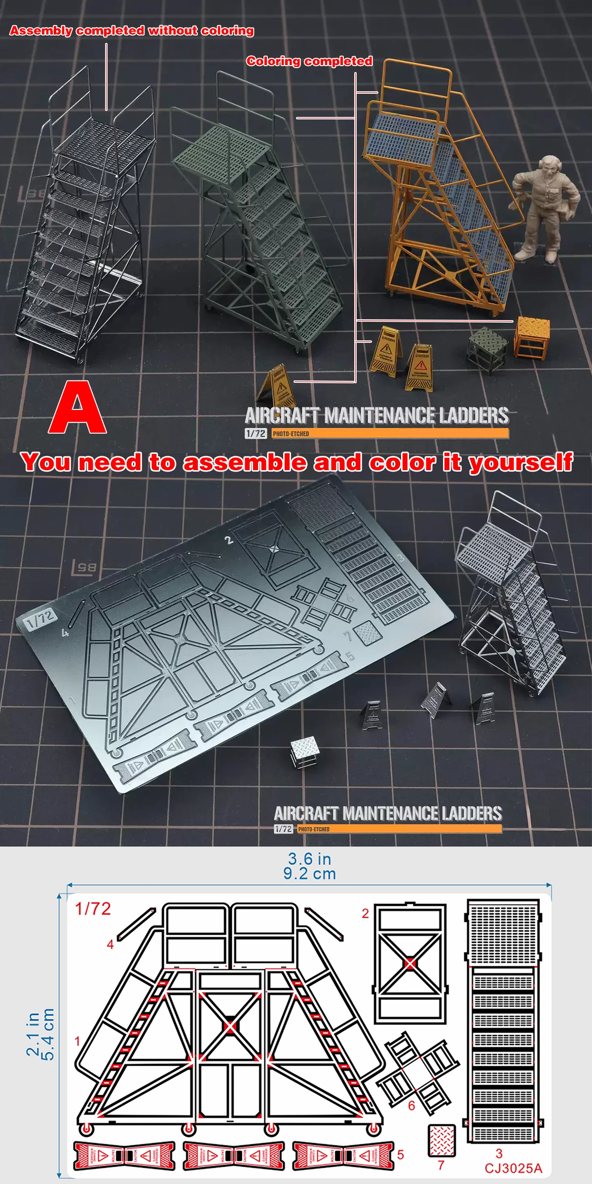 1/72 PE Flugzeugmodell-Bausatz Wartungsleitern Kletterleiter Wagenklappleiter Gerüst Sandtisch Diorama-Modelle – Detail 9