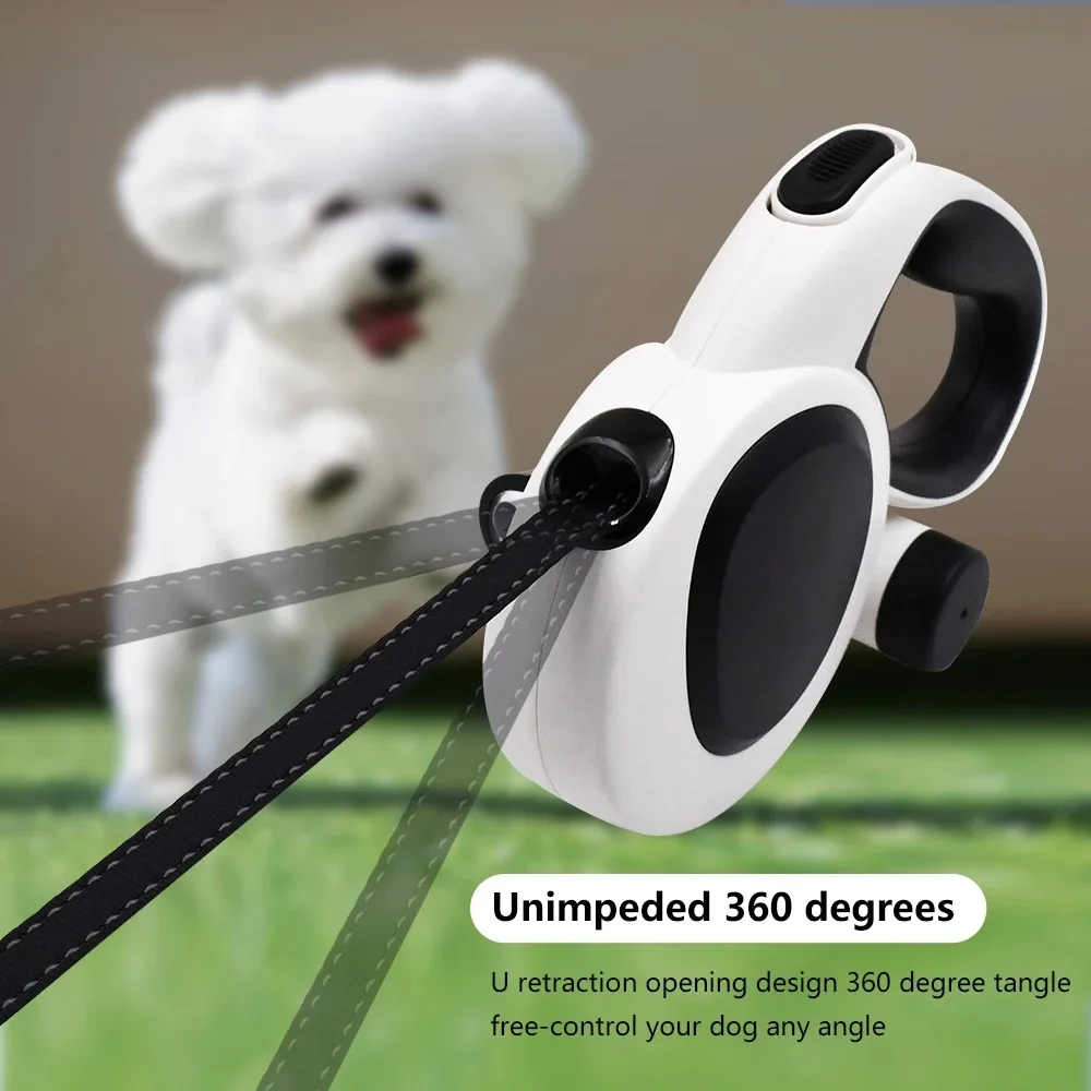 Automatic Retractable Pet Leash,5m Long Dog Walking Traction Lead With Waste Bag Dispenser Puppy Durable Led Light Rope Supplies