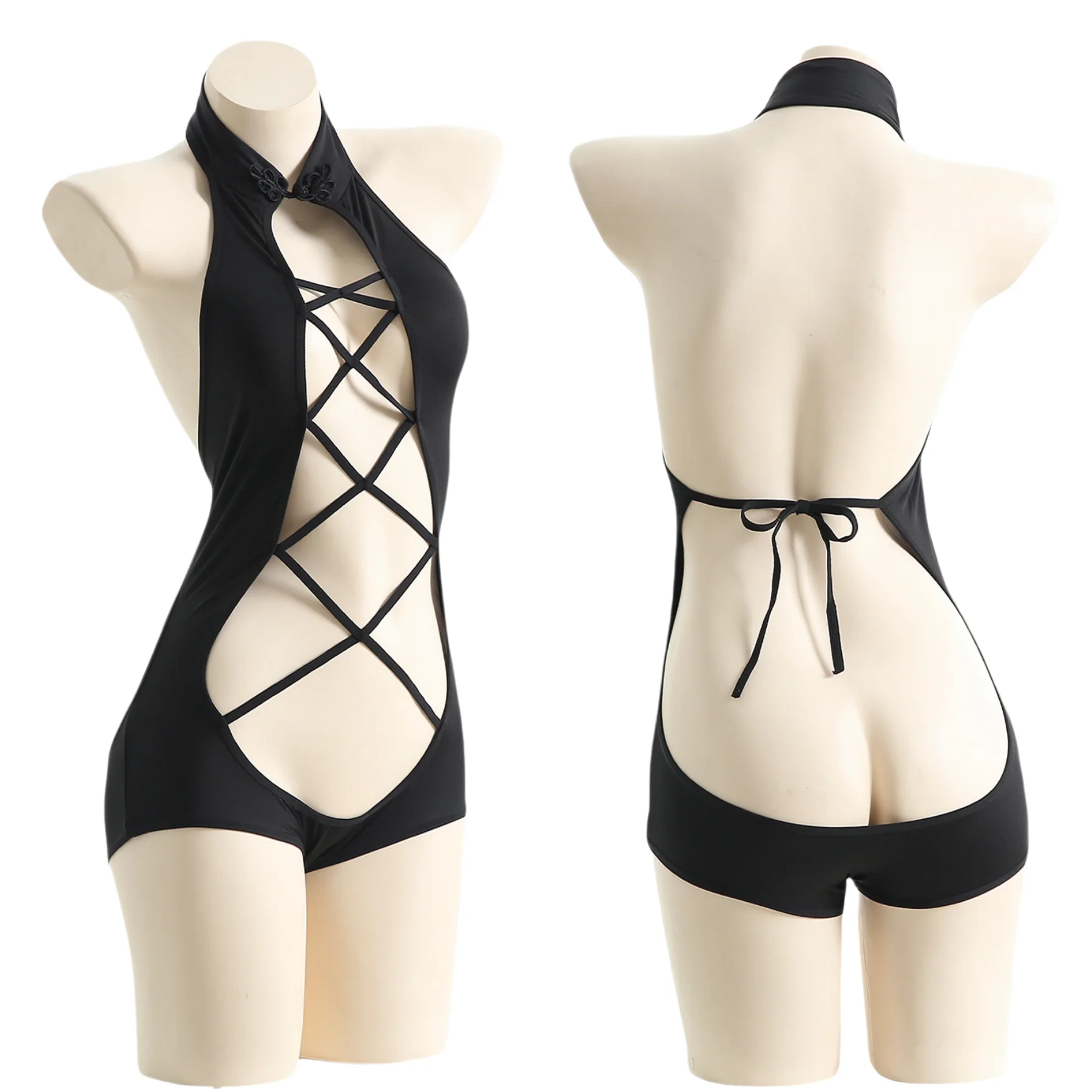 

Sexy One Piece Bodysuit Open Back Lace Up Mesh Hollow Out Swimsuit Anime Lingerie Women Lolita Cartoon Cosplay Devil Costume