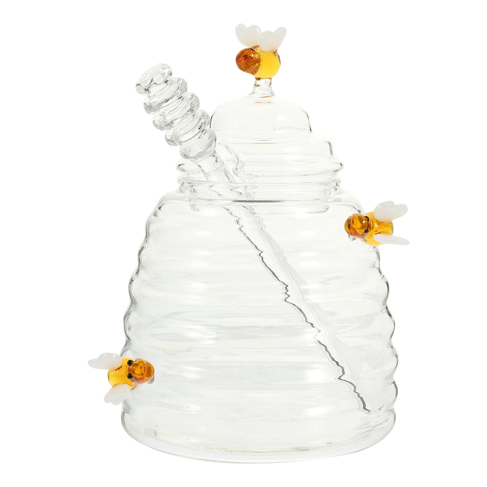 

1Set Honey Jar Glass Honey Pot Transparent Dispenser Home Syrup Storage Container with Mixing Bar Easy Use Home Syrup Jar