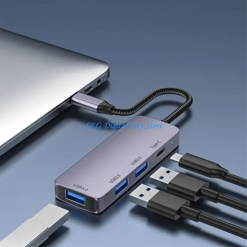 

U75B Aluminum Alloy Type C Hub 4 in 1 Adapter with USB 2.0 Type C Data Transfer, and PD 100W Charging Perfect for Office