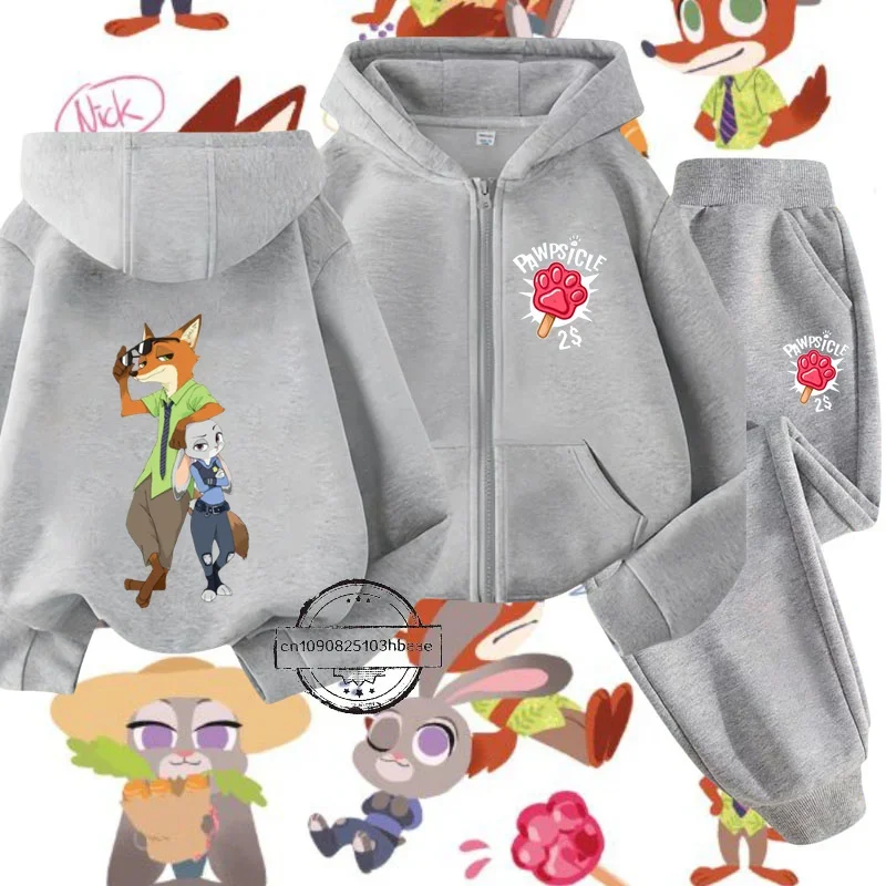 Zootopia Disney cartoon print Harajuku Kids zipper Shirt set Autumn/Winter Casual sweatshirt Long sleeve for boys and girls