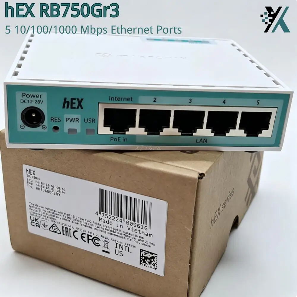 Original New MikroTik Gigabit Ethernet Router hEX RB750Gr3 Supports 5 10/100/1000 Mbps Ethernet Ports