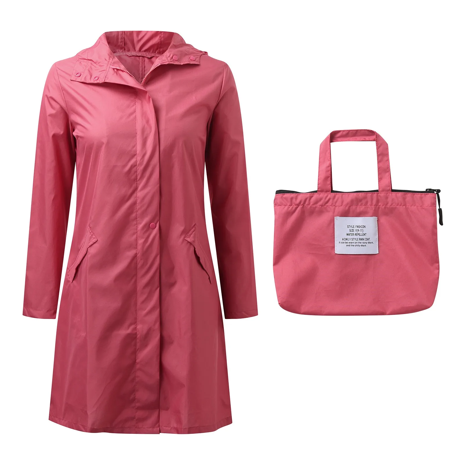 

Fashion Women's Windbreaker Long Impermeable Mujer Zip Pink Trench Coat Packable Outdoor Hooded New In Coats nuevo en abrigos