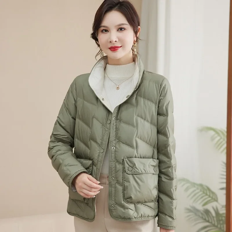 Lightweight Luxury Jackets female korean slim fit Down Coat Women's 2025 Winter fashion stand collar Down Coat Windproof