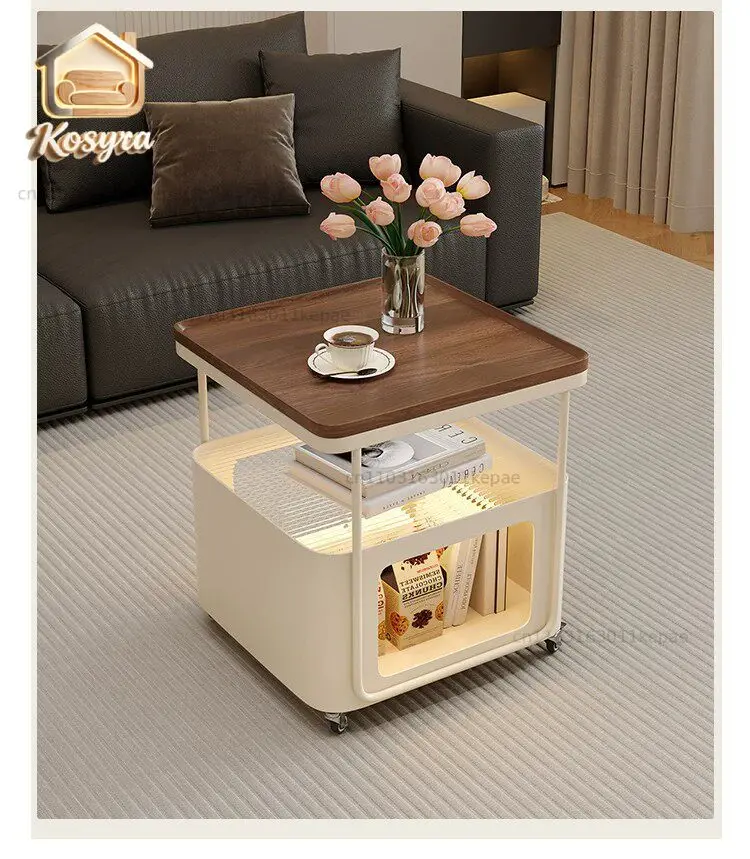 Log wind 2026 new sofa side table exquisite art small side table movable coffee trolley bedside