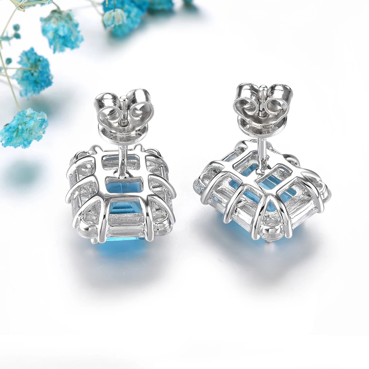 Natural Blue Topaz Sterling Silver Stud Earring 3.9 Carats Gemstone Women Classic Fine Jewelry Style S925 Birthday Gifts view 5