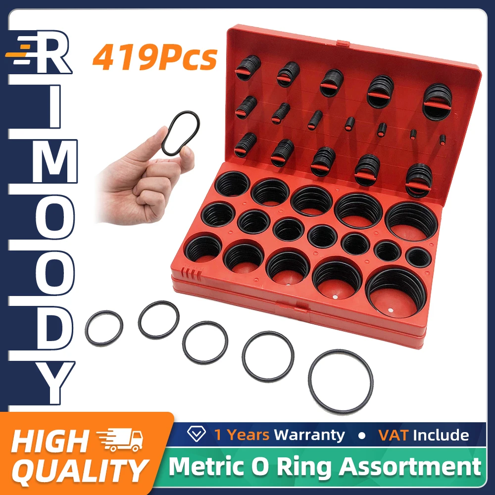 Rimoody 419 قطعة تشكيلة حلقات O مترية 32 مقاسات عالمية NBN Buna-N مجموعة حلقات دائرية من المطاط النتريل للزراعة والكاذب