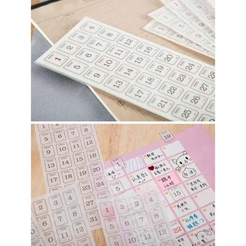 20CB 12 Sheets Calendar Sticker Scrapbook Accessories Sticker 365 Days Sticker Number Sticker for Photo Album Notebook