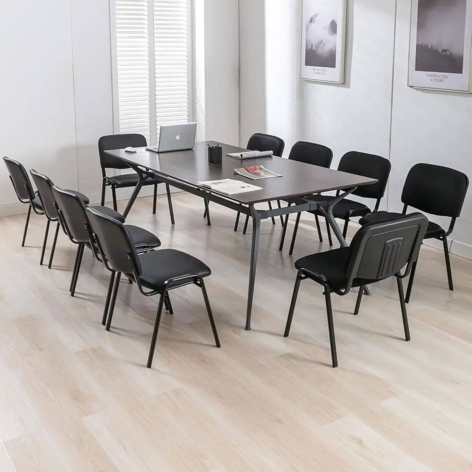 Room Waiting Chairs 5 Pack Black Office Chairs No Wheels PU Leather Lobby Chairs Armless Desk Chair for Meeting/Guest Room/Event