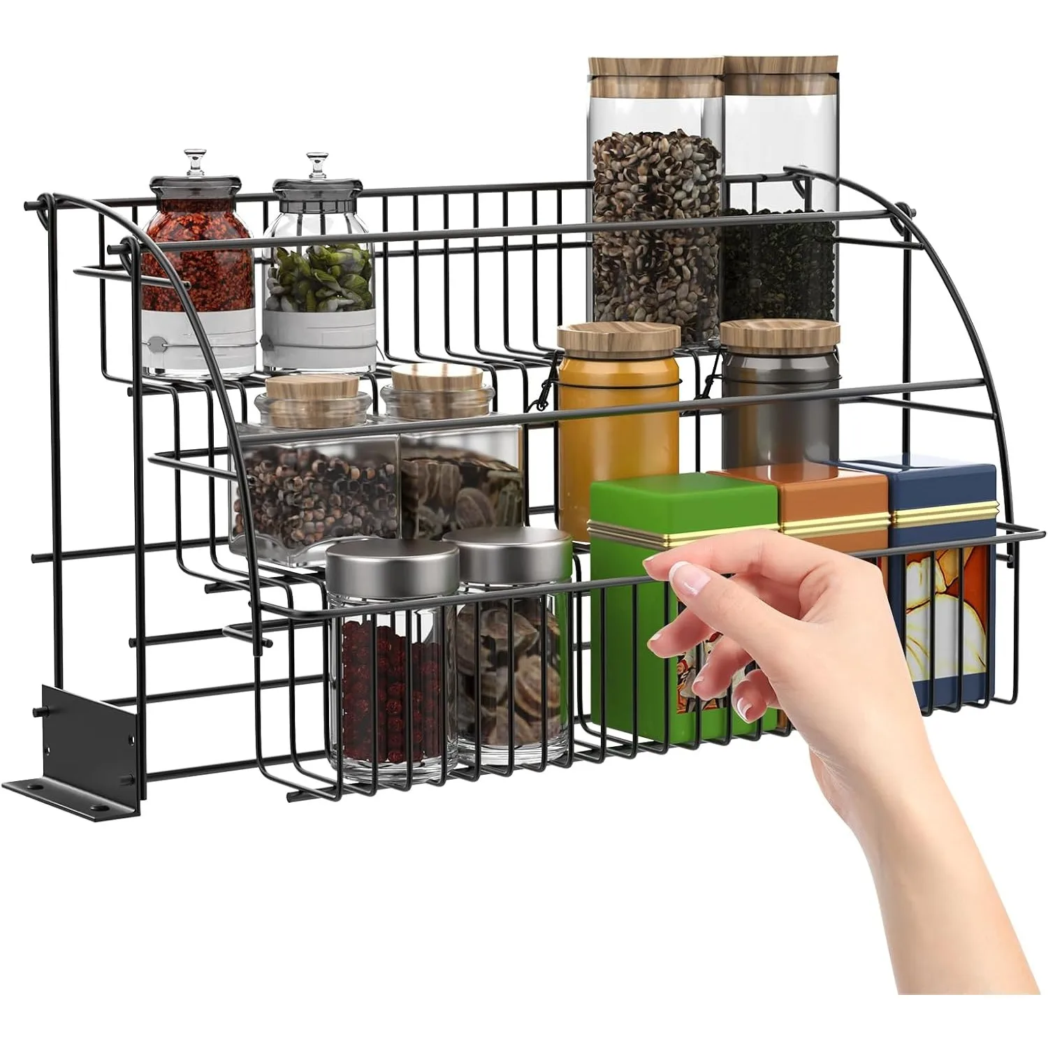 

Yiyibyus 3 Tier Pull down Spice Rack, Pull Out Metal Cabinet Organizer Kitchen Stand Pantry ​ Countertop Retractable Kitchen Storage Rack