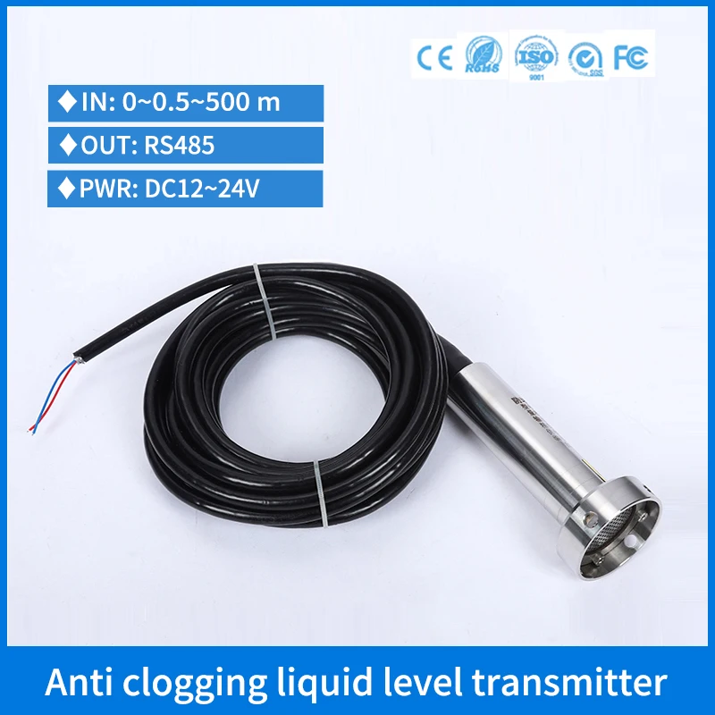 

RS485 Underground Slurry Tank Liquid Level Transmitter Submersible Anti blocking Sewage Water Level Sensor 50m