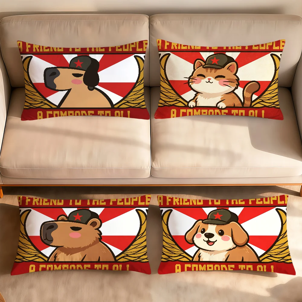 Cartoon Capybara Cat Dog Fun Cute Art Rectangle Pillowcover Home Sofa Living Room Dorm Bedside Hogar Pillowcase Party Gift