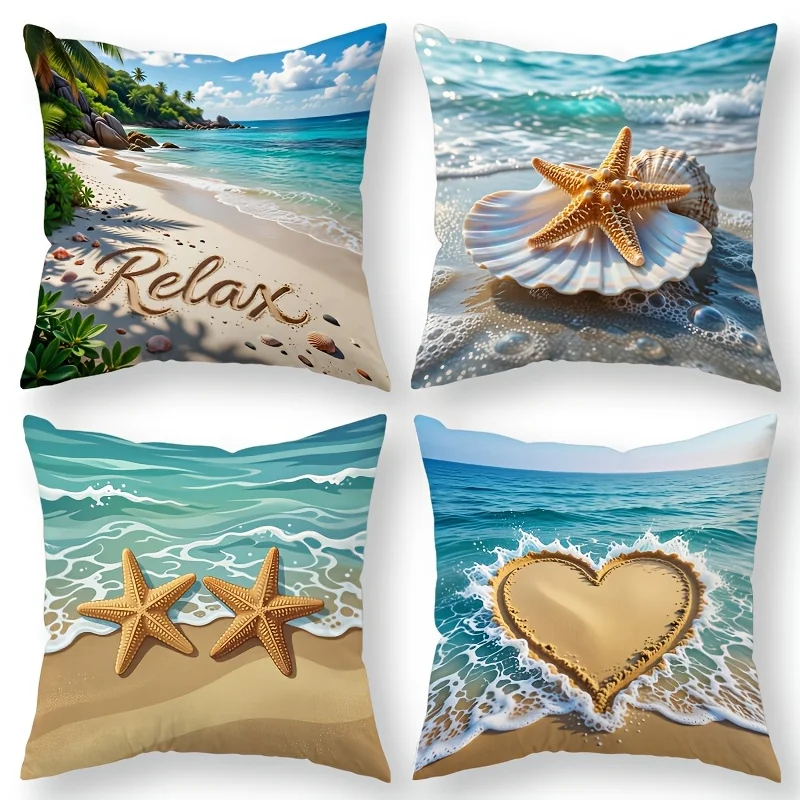 4 Pack Tropical Beach Ocean Throw Pillow Covers Coastal Nautical Summer Seaside Home Decor Cushion Shams for Living Room Bedroom