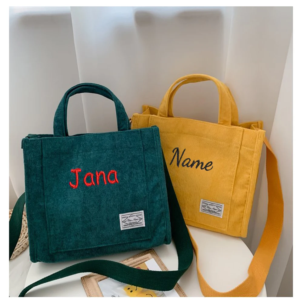 Nome personalizzato autunno e inverno nuova borsa a tracolla monospalla a righe colorate borsa portatile in velluto a coste ricamata personalizzata