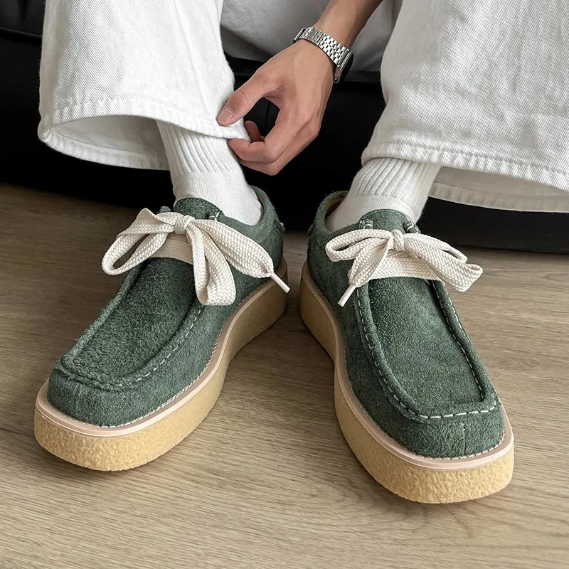 Thick-Soled Sports Luxurious Suede Lace-Up Flats Board men Derby Shoes Casual New Spring Sneakers Ladies Shoes