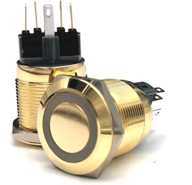 

Светодиодный кольцевой индикатор 22 мм с золотым переключателем, фиксацией, 1НО+1НЗ, напряжение 12В, белый светодиод.