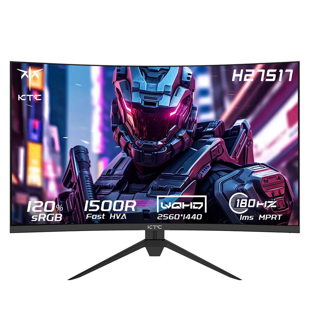 KTC H27S17 27'1500R Gebogen QHD 2560x1440 Gaming Monitor, 180Hz 1ms MPRT, HDR10, 120% SRGB, Adaptive Sync, Laag Blauw Licht, 16.7M 8Bit USB/HDMI/DP, Kantelbare Standaard, FPS/RTS/RAC Modi