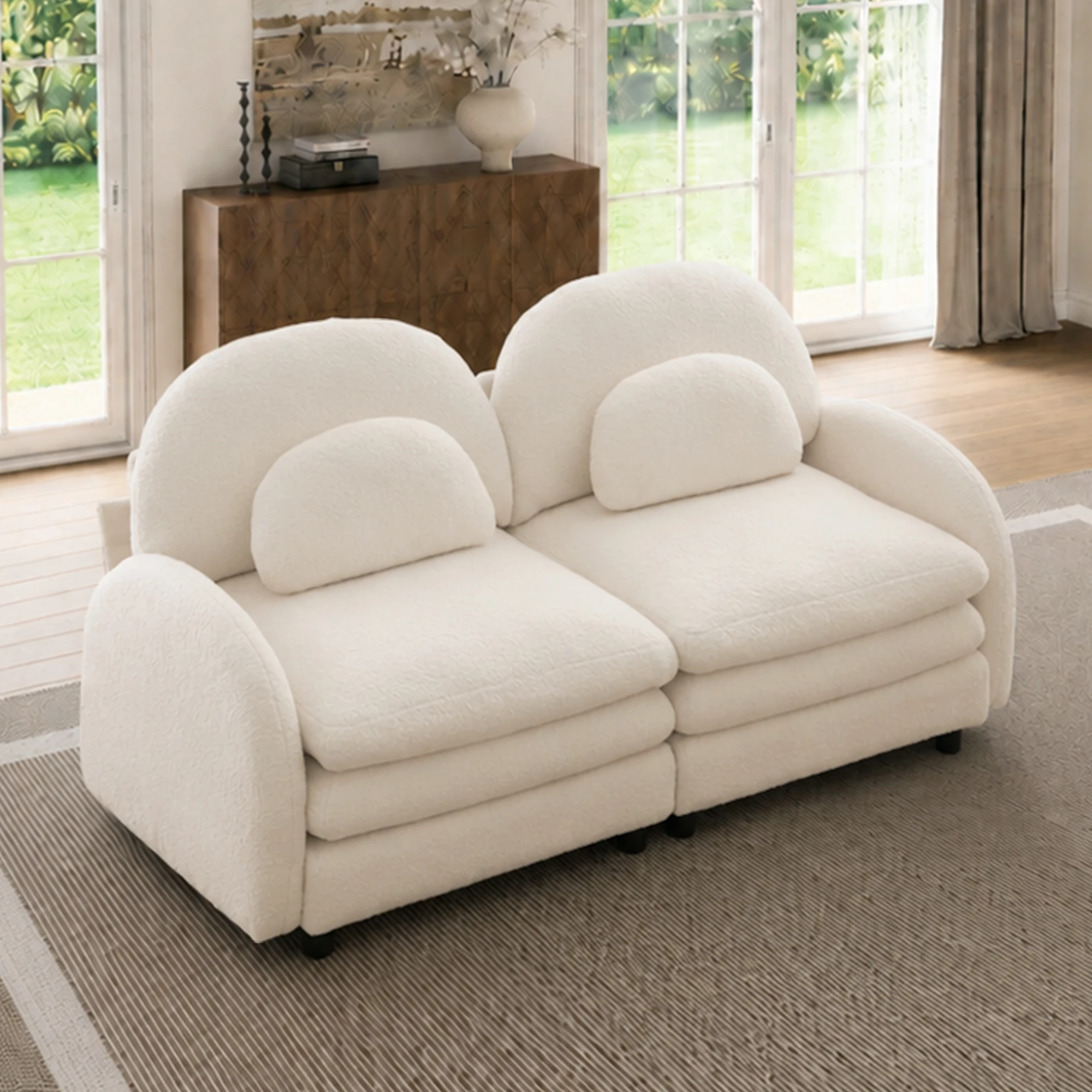 68.5-inch Teddy Fabric Cloud-shaped Sofa Featuring a Curved Backrest and Armrests A Double-seater Sofa Suitable For Use in Apartments Study Rooms and Living Rooms