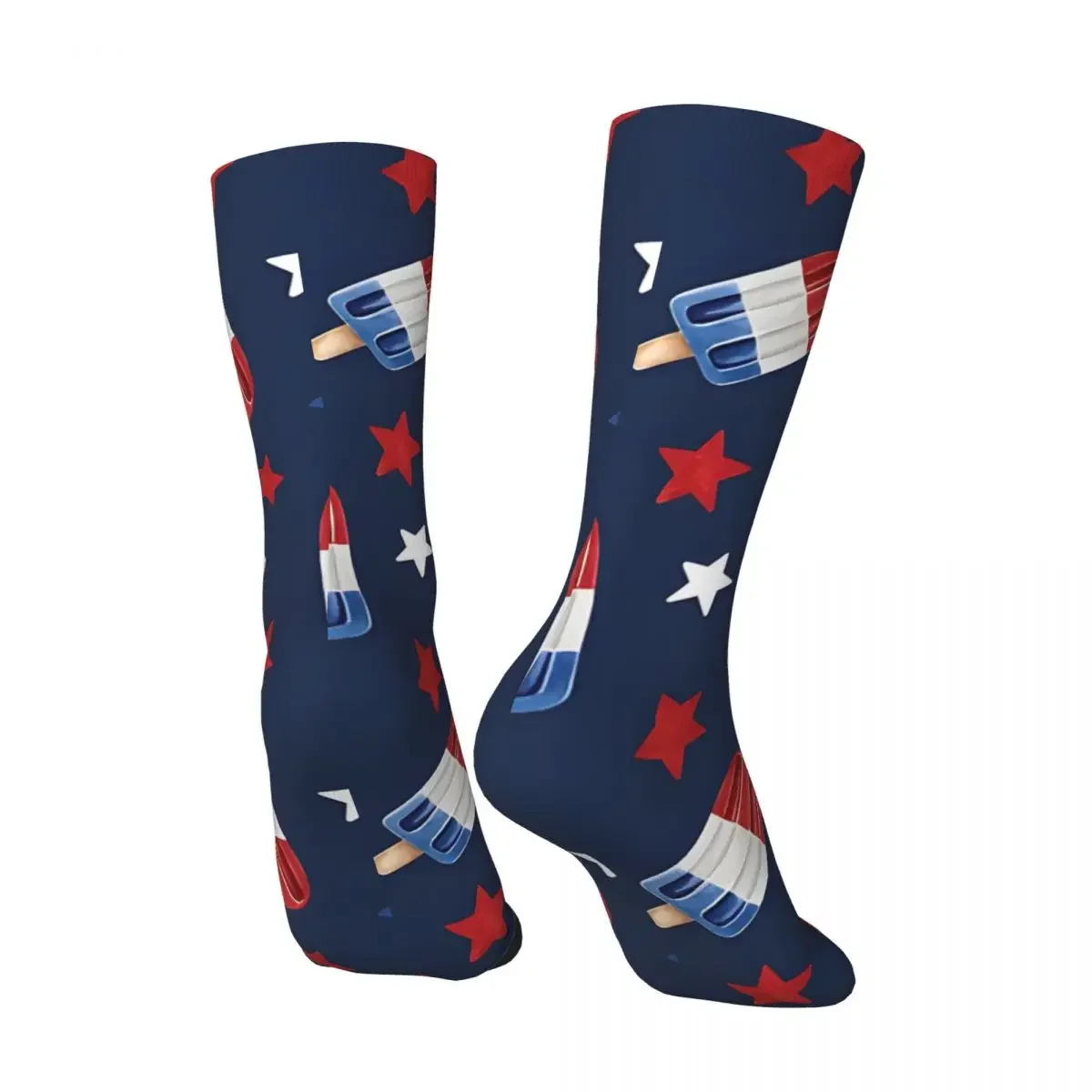 Calcetines de compresión con estampado de polos para hombre, medias Unisex de estilo callejero, sin costuras, Retro, rojo, blanco y azul, novedad, 4 de julio