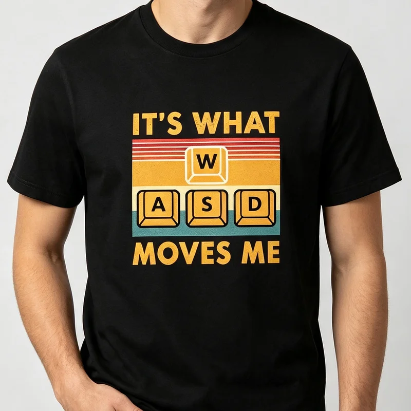 WASD Moves Me Vintage Retro Gaming Graphic T Shirt Men WASD Keyboard Game Lover Casual Cotton Short Sleeve Tee