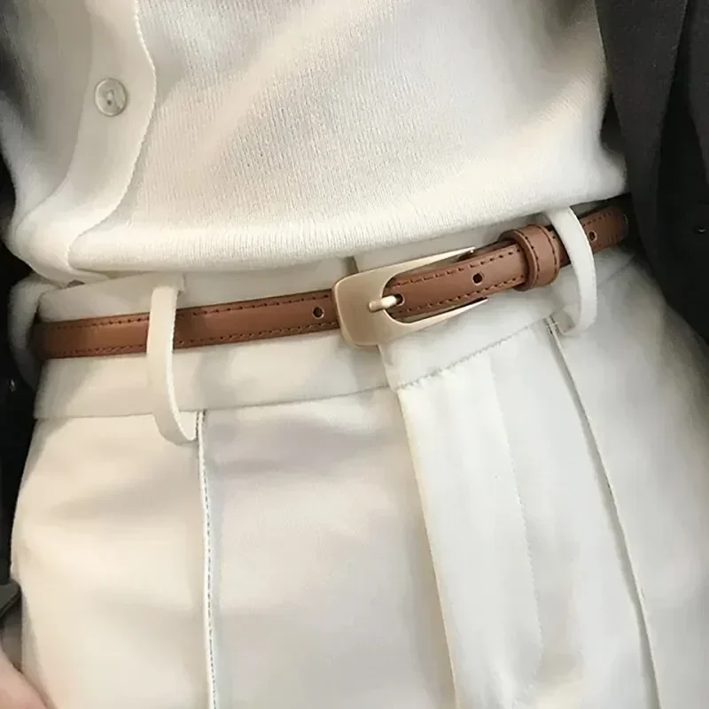 New Women's Belt Minimalist Trendy Thin Belt High End Authentic Casual Versatile Needle Button Belt with Skirts Jeans Lady Belts