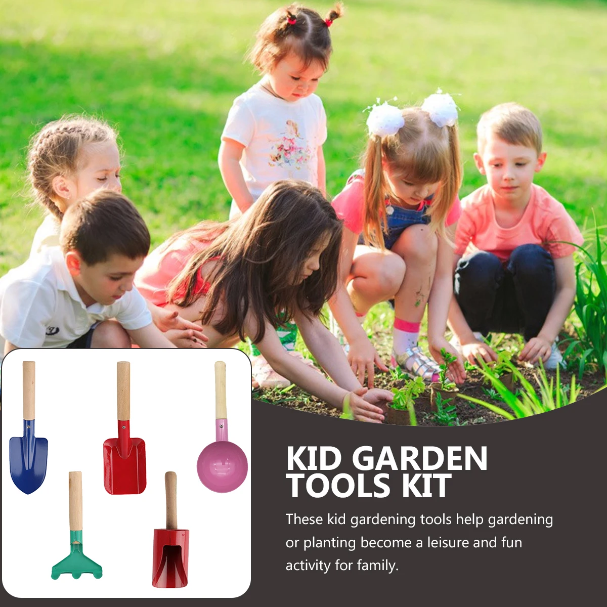 

Kid Garden Tools Kit Wooden H Shovel Rake Stainless Steel Kids Child Gardening Planting Toys Activity