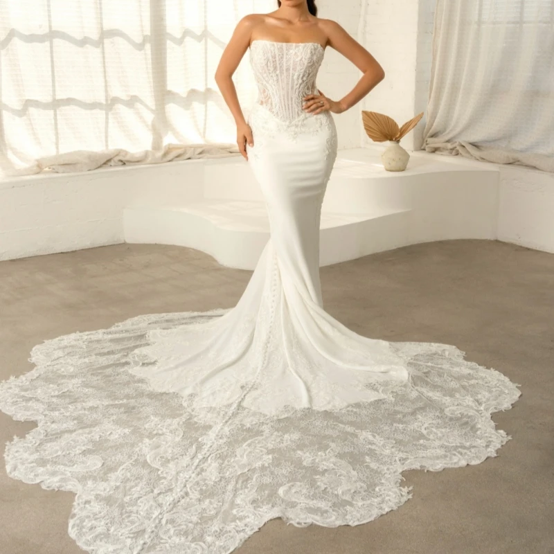 

Luxury White Dubai Arabic Mermaid Wedding Dresses Applique Lace Tull Court Train Wedding Dress Bridal Gowns vestidos de