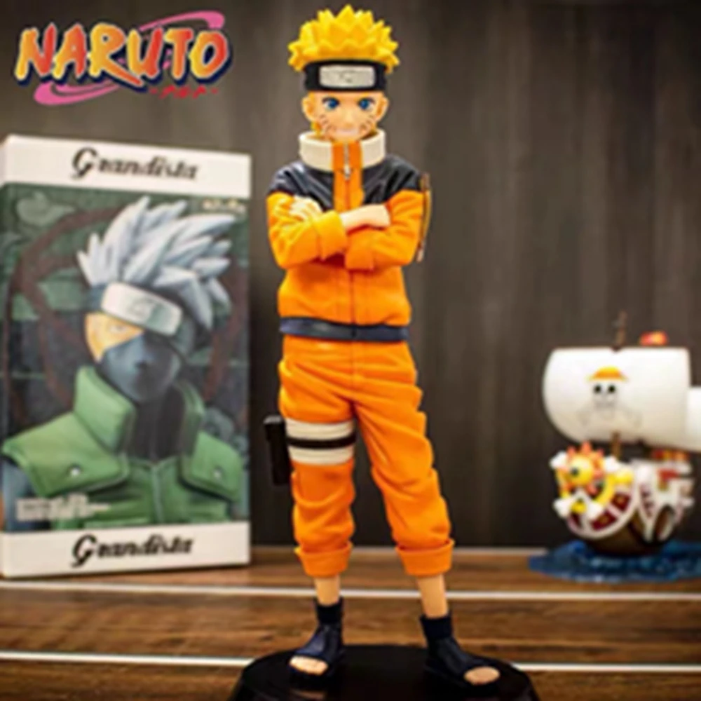 Naruto Shippuuden Uzumaki Naruto Figura de Ação Anime, brinquedo modelo facial intercambiável, Grandista Shinobi Nero, 25cm