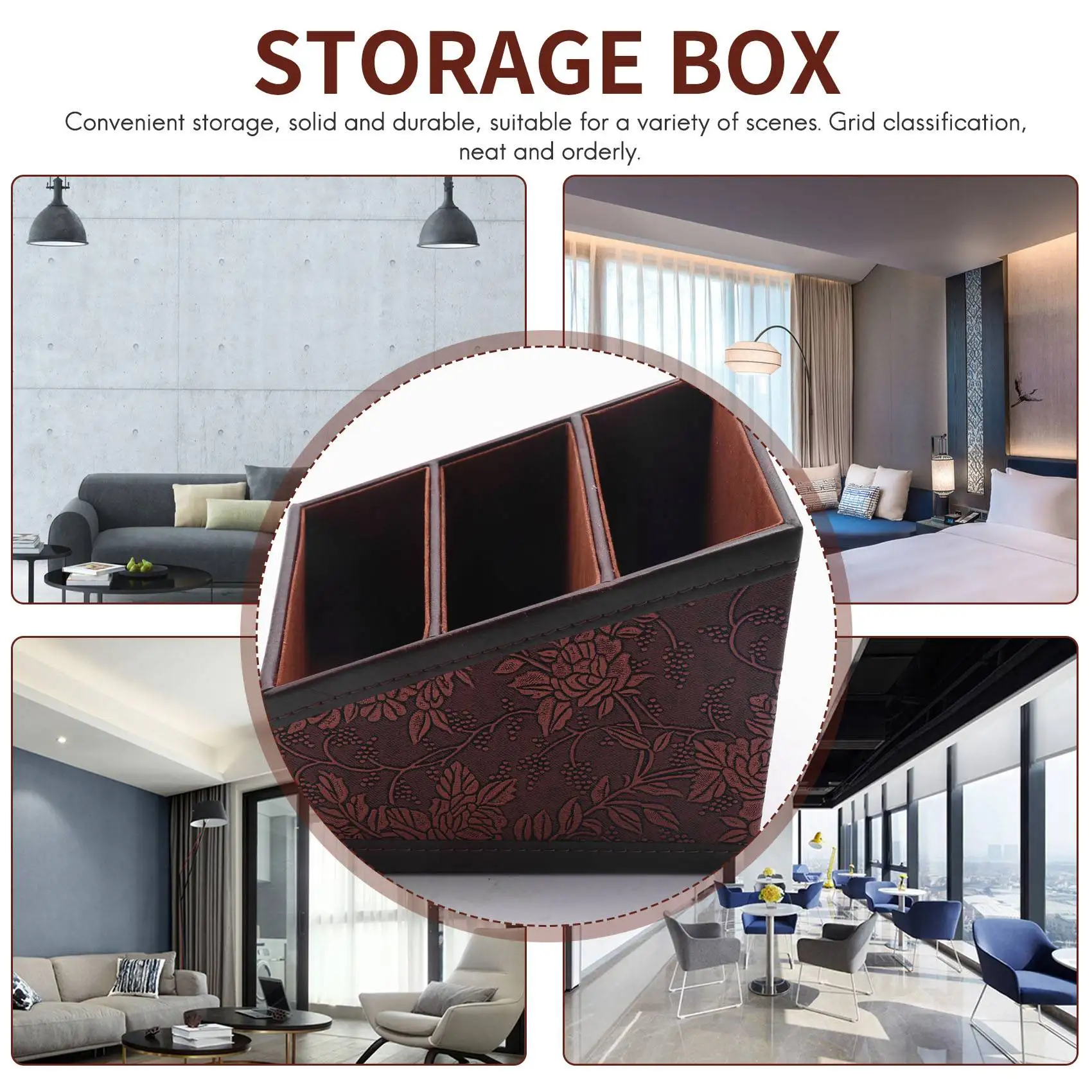 X11AA Retro PU Leather Cosmetic Storage Box Remote Control Phone Holder Table Organizer for Home Office Storage Case