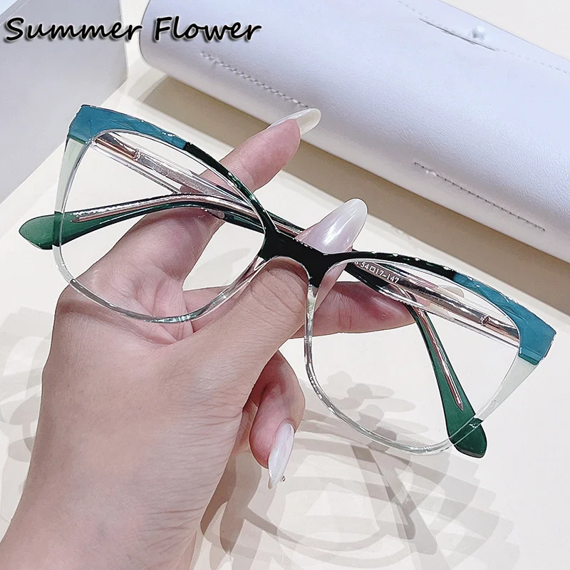 Women Cat Eye Fashion Eyeglasses Elegant Durable Spring Hinge Flexible Glasses Gradient Clear Glasses Myopia Reading Glasses