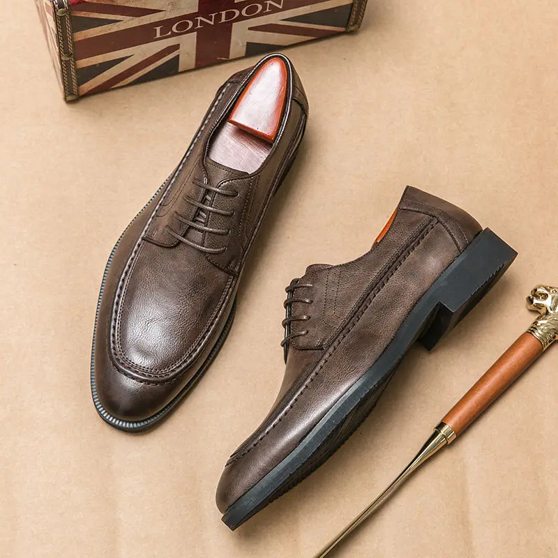 

2023 New Business Split Leather Shoes for Men Dress Shoes Pointed Toe Oxfords British Lace Up Formal Footwear Size 38-46 A174