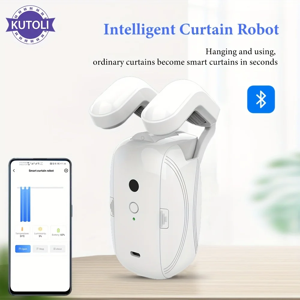 Tuya Smart Curtain Robot Roman Rod Track APP Short-range Control, hand-pull start, light/temperature sensitive closing