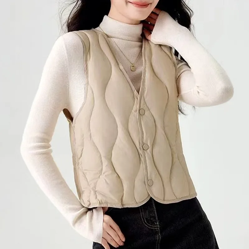 Frauen Daunenweste 90% weiße Entendaunen gepolsterte ärmellose kurze Jacken leichte Oberbekleidung Herbst Winter Westen Frau VT-346