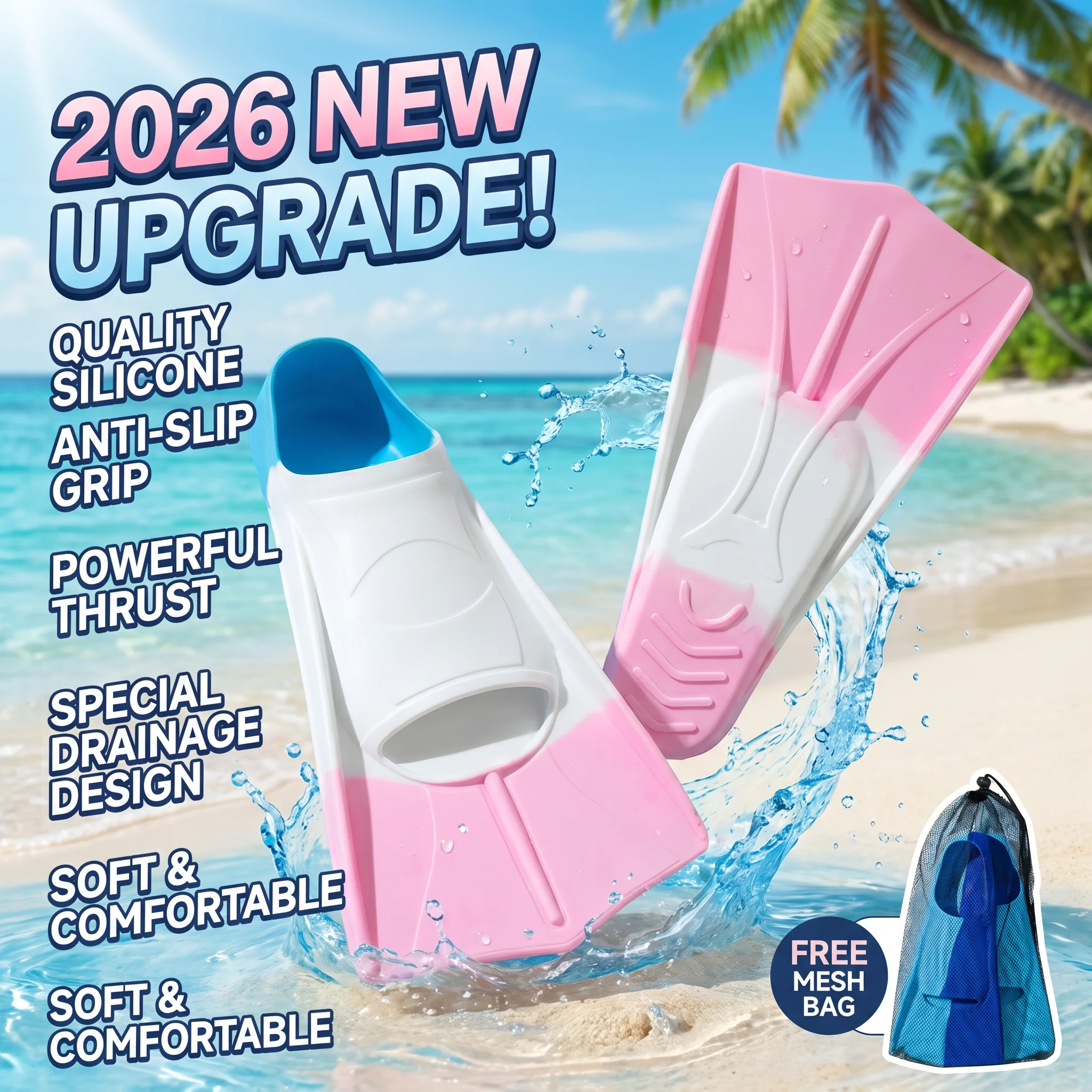 Swim Fin Short Blade - 2026年新改良スイムトレーニングフィン シリコン製プロ仕様スキューバダイビングフィン ショートタイプ 男女兼用 シュノーケリングフィン キッズフィン