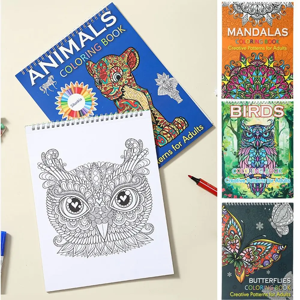 

Mandala/Birds/Butterfly/Animal Kids Coloring Book 20 Exquisite Pictures Spiral Watercolor Painting Book Thicken Paper Removable