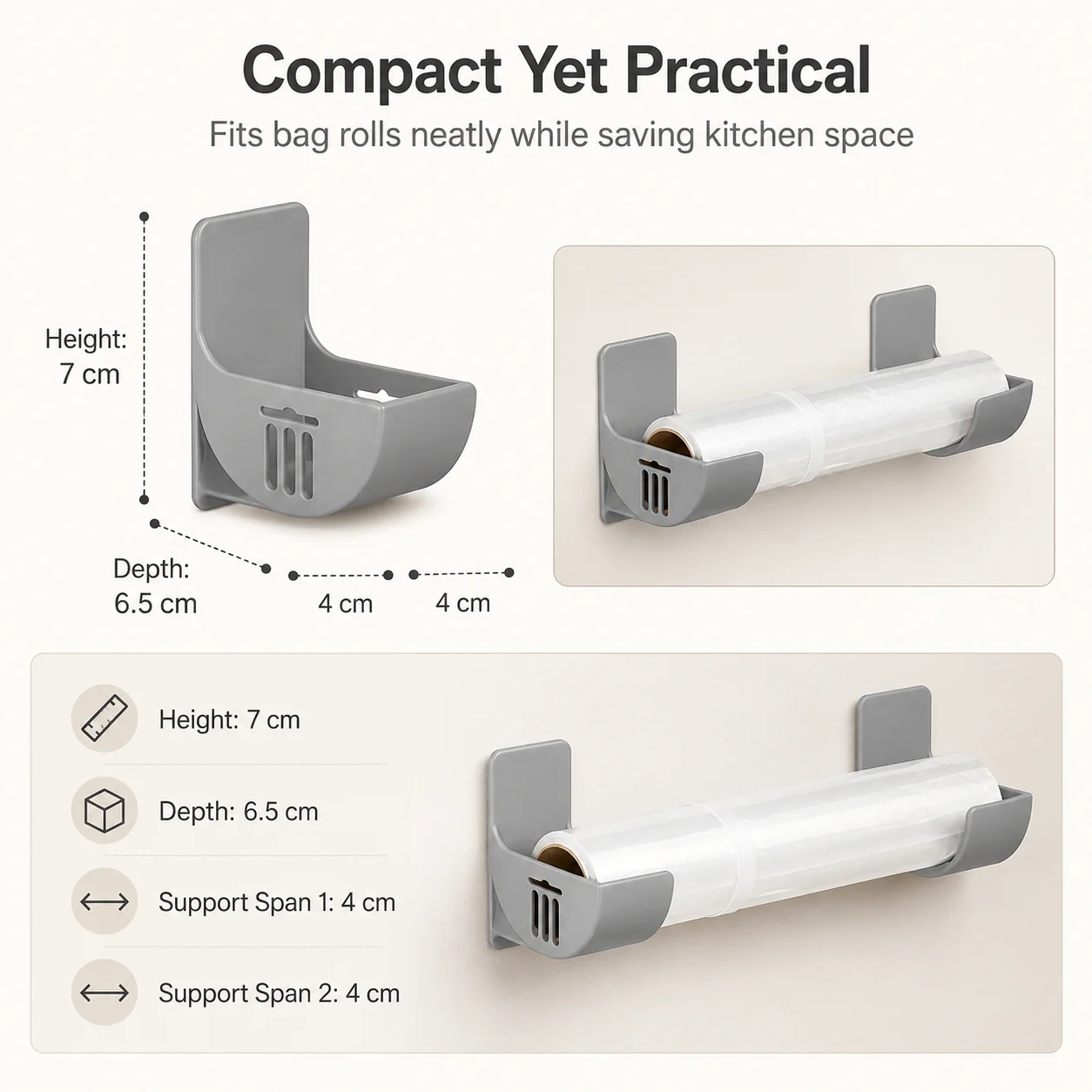 Punch-Free Storage Rack, Kitchen Plastic Wrap and Garbage Bag Holder with Strong Adhesive, Wall Mounted Organizer