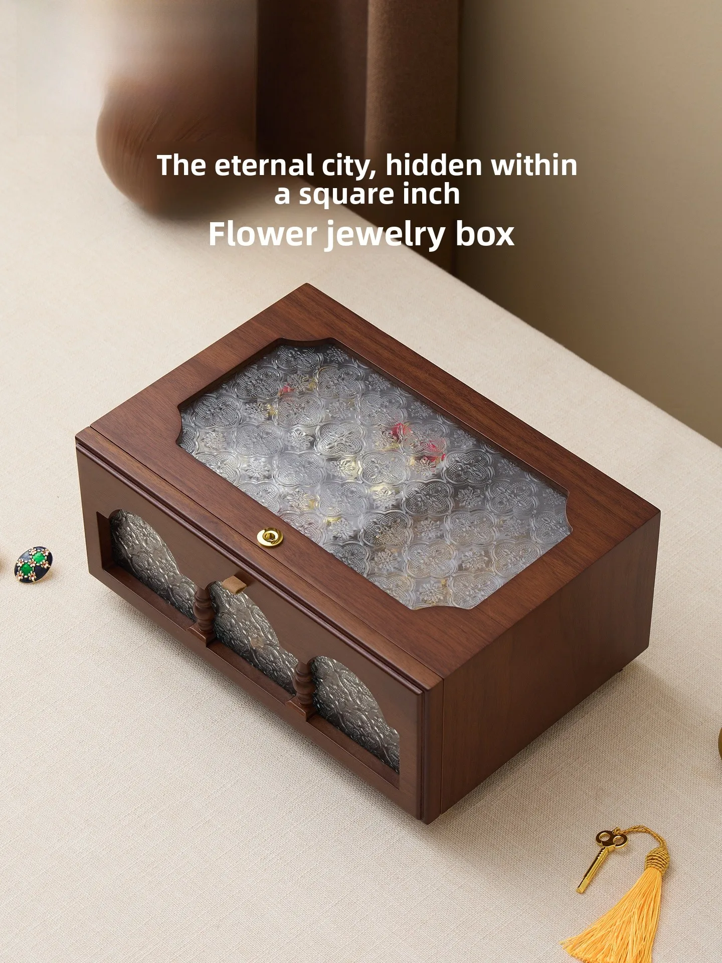 

Fanhuan Wooden Jewelry Box with Lo Vintage Luxury High Aesthetic Value New Couple Wedding Gift Jewelry Storage Organizer