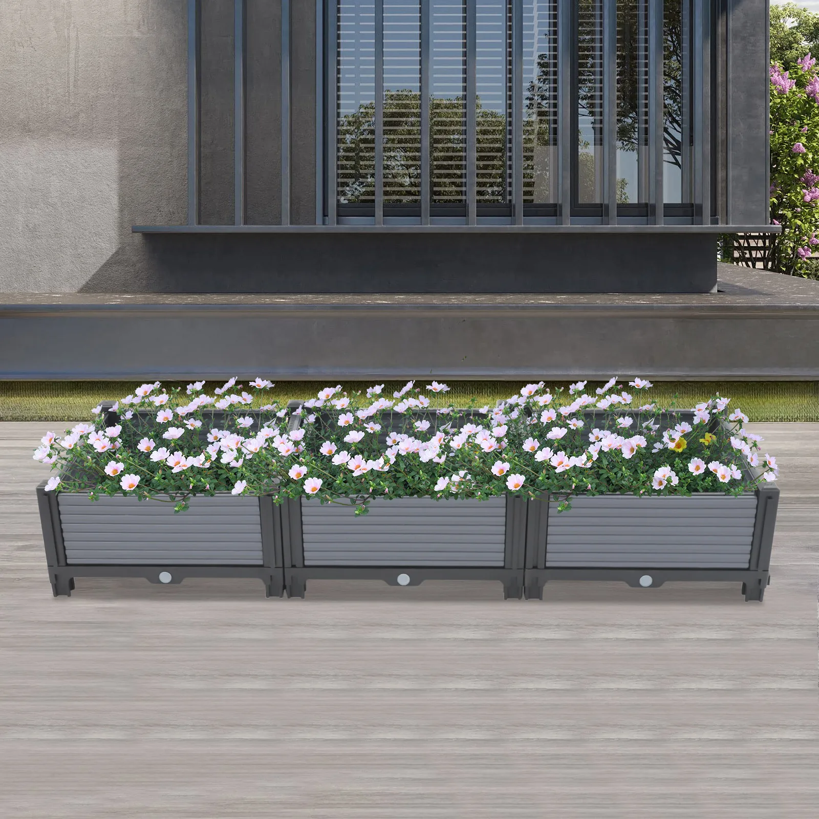 Square Planter Box Raised Garden Bed with Drainage Grid Free Combination for Vegetables and Flowers for Balcony Rooftop