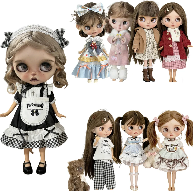 Vestido con estampado a cuadros para muñeca Blythe, conjunto de falda con diseño de cielo estrellado y abrigo dulce para muñeca BJD 6/1 OB24 OB22, accesorios.