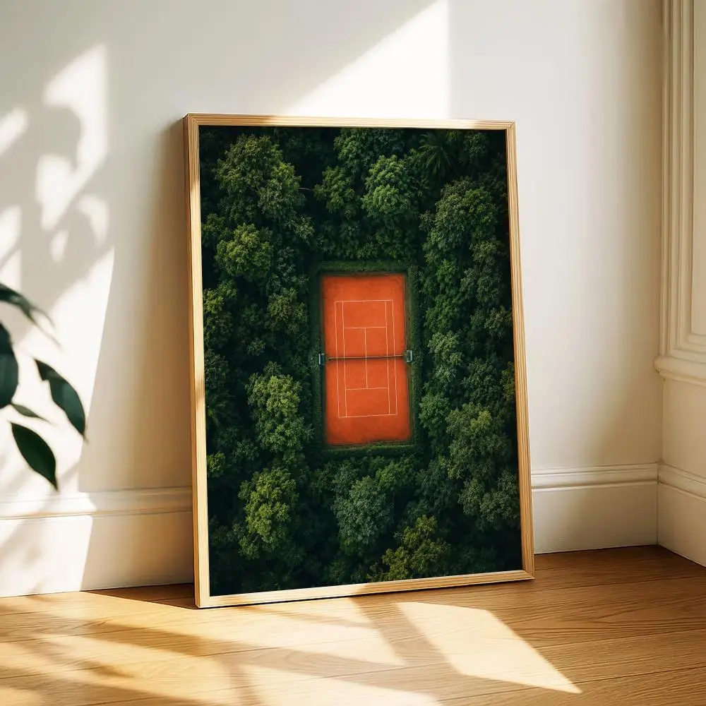 Four Seasons Forest Sport Court Poster Living Room Bedroom Wall Decor Poster Self-Adhesive Aesthetic Modern Vibe