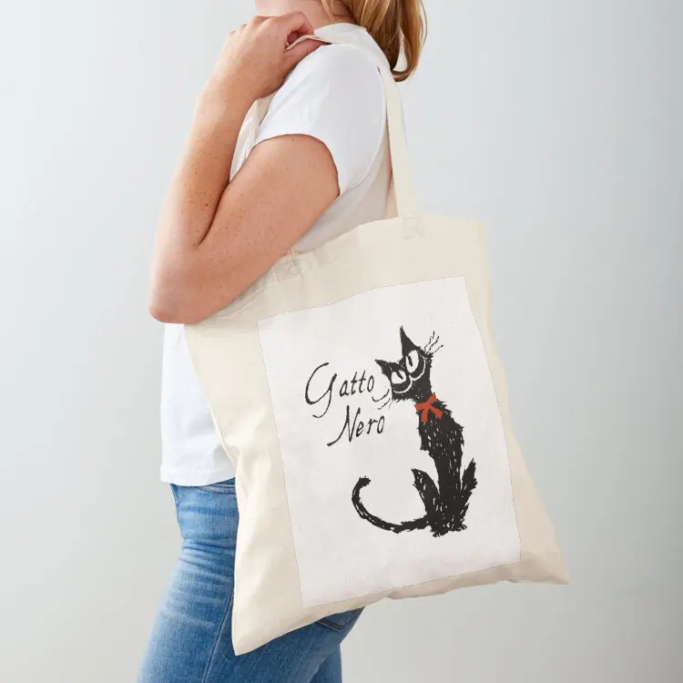 Red ribbon and Black cat Tote Bag Gift bags Shopping bags handbag Canvas shoulder bag