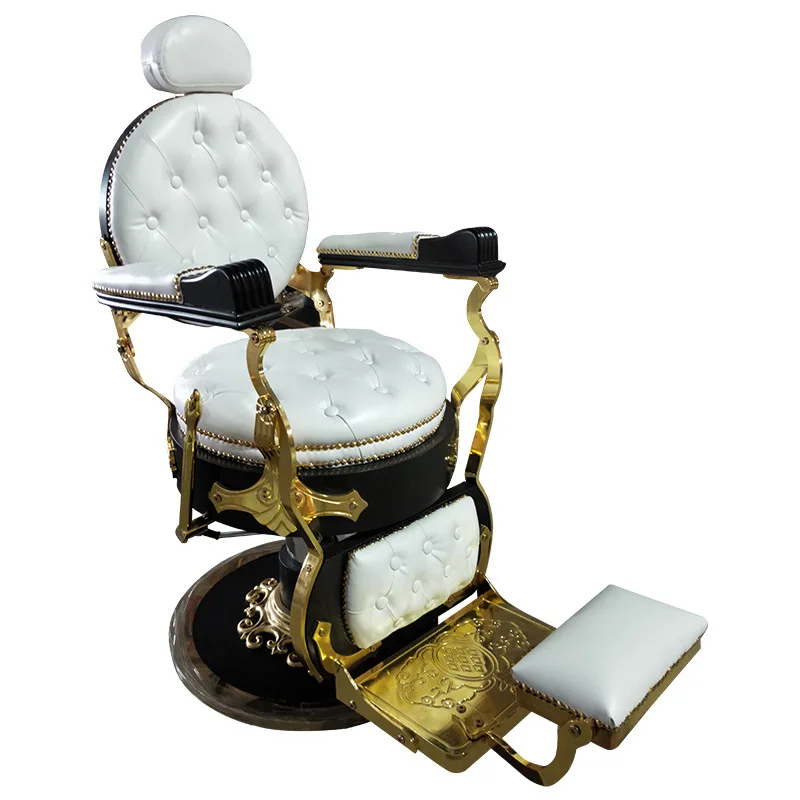 High-end luxury retro chair new oil-headed hair chair can be reclined men\'s shaving barber chair