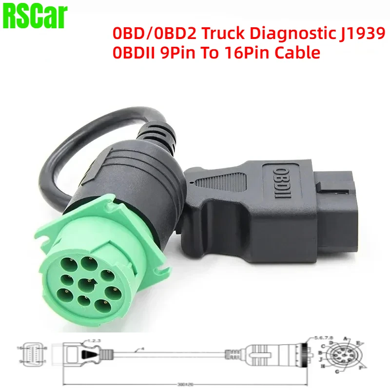 

Latest OBD2 Truck Diagnostic Cable J1939 OBD 9Pin To 16Pin Male Connector for Cummins Deutsch 9pin Truck Cable Support Vehicle